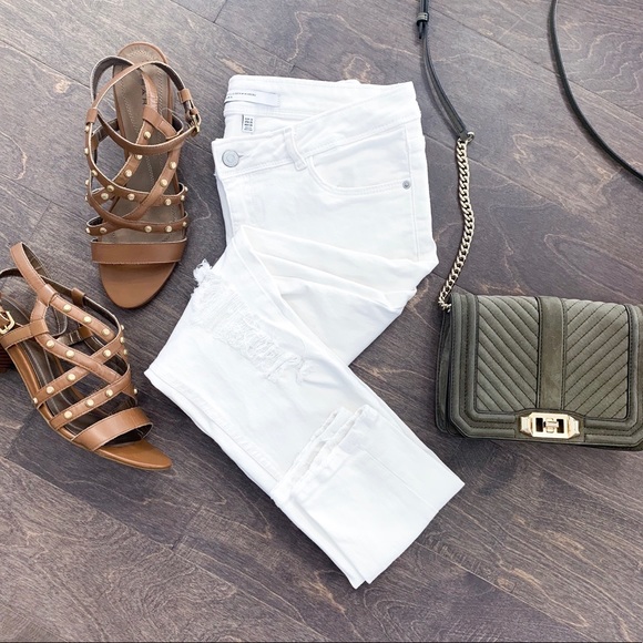 Zara Denim - Zara White Distressed Skinny Jeans